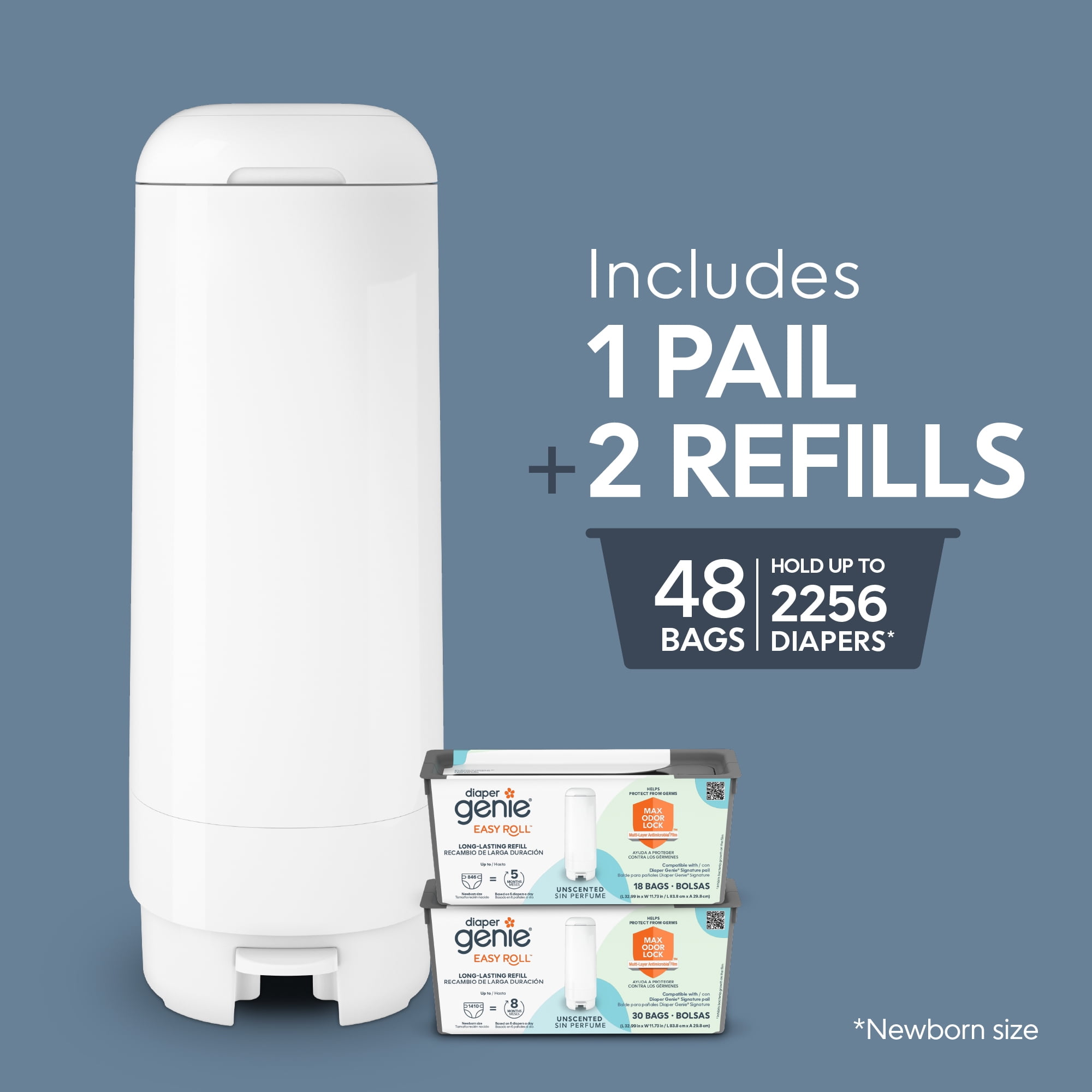 Diaper Genie Signature Gift Set,White, Includes 1 Diaper Pail,1 Easy Roll Refill 48 Bags