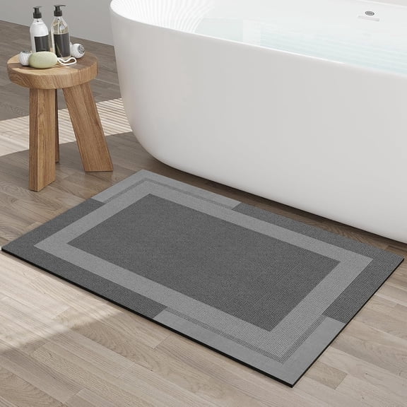 Non Slip Rubber Backing Bath Mat, Quick Dry Super Absorbent Washable Dark Gray 16"x24" for Bathroom Floor Bathtub Shower Sink