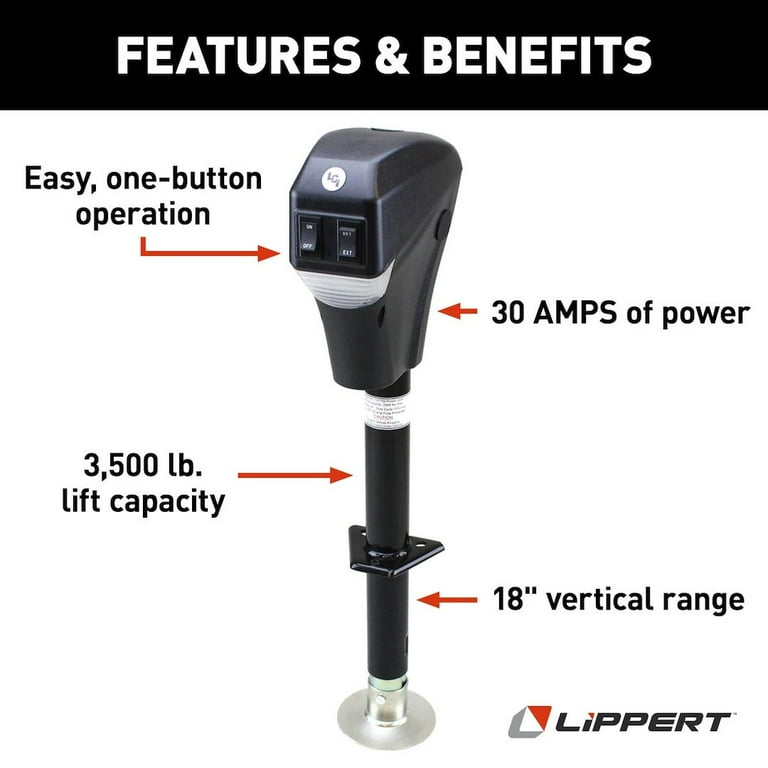 Lippert 285318 RV Tongue Jack, Black, 3500 lb. Capacity, 18