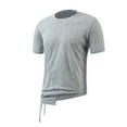 thumbnail image 3 of Bowake Workout Tops for Men Crewneck Short Sleeve Drawstring Summer Shirts Irregular Casual Sport Running Blouse Tees, 3 of 4