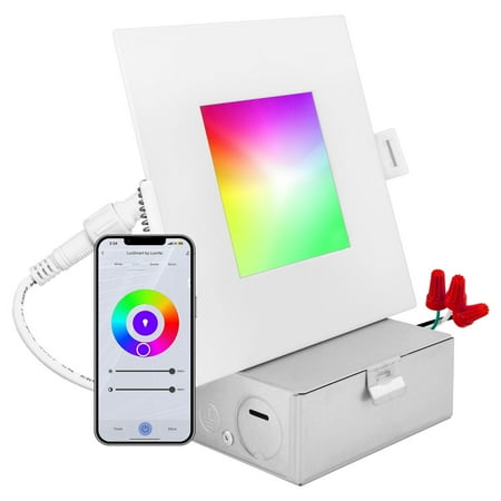 

Luxrite 4 inch Square Smart LED Recessed Lighting RGBW Color Changing WiFi App and Voice Control Alexa and Google Home