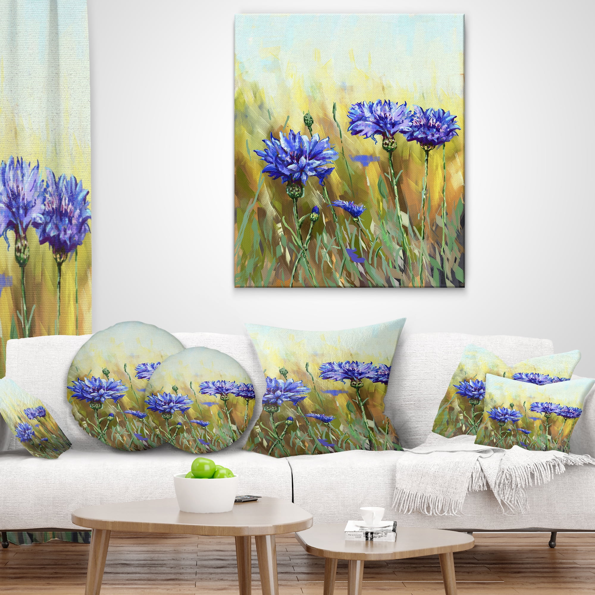 Designart Cornflowers in Full Bloom - Floral Throw Pillow - 12x20