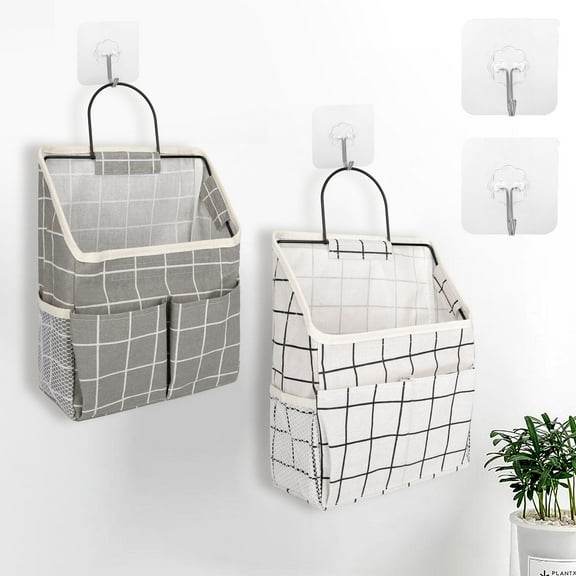 TSV 2Pcs Wall Hanging Storage Caddy Bags, Canvas Wall Mount Organizer for Bedroom Bathroom Kitchen