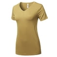 thumbnail image 2 of A2Y Women's Basic Solid Premium Rayon Short Sleeve V-neck T Shirt Tee Tops Khaki M, 2 of 6