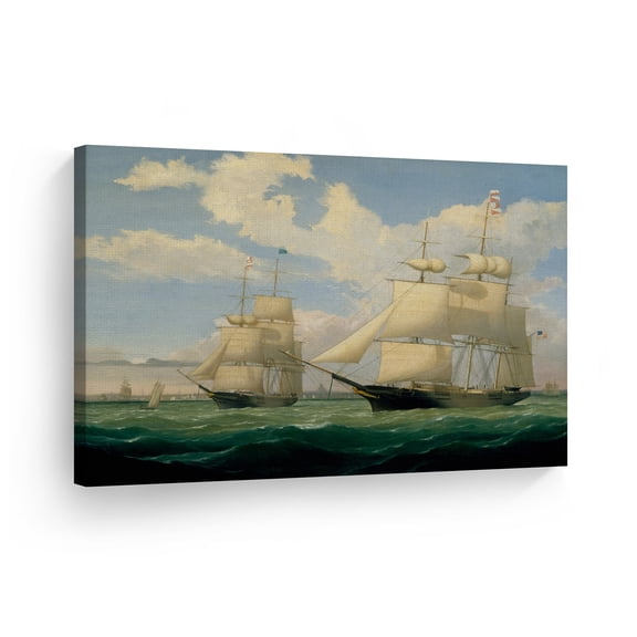 Smile Art Design The Ships "Winged Arrow" and "Southern Cross" in Boston Harbor, Fitz Henry Lane Classic Art Canvas Print Oil Painting Canvas Wall Art Home Decor - Made in the USA 30x40