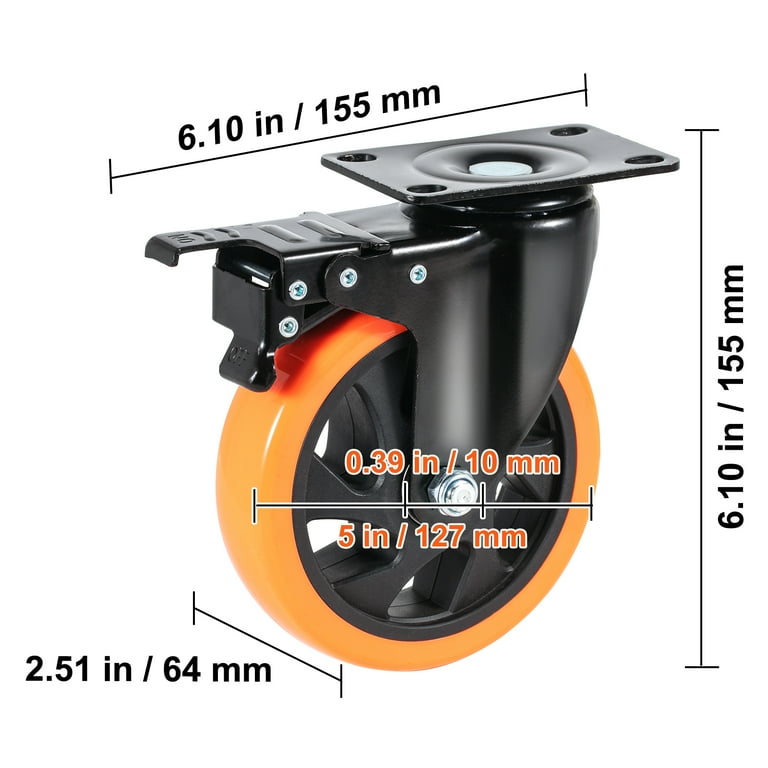 2 in. 155 lbs. Capacity Polyurethane Double-Bearing Swivel Plate Caster with Brake (4-Pack) 2 in. 155 lbs. Capacity Polyurethane Double-Bearing Swivel Plate Caster with Brake (4-Pack)
