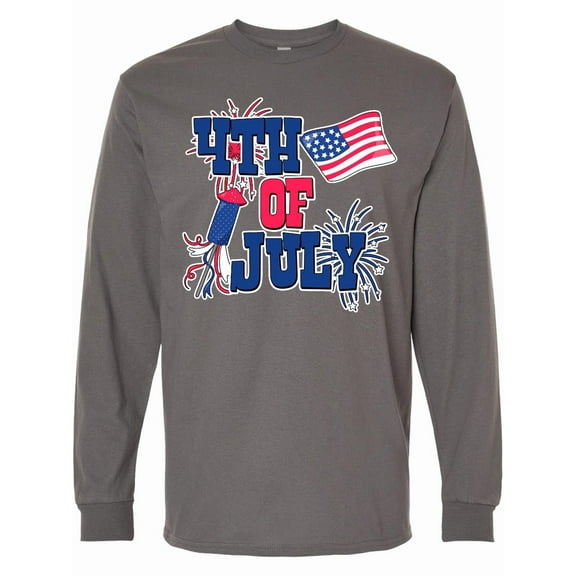 Inktastic 4th of July with Fireworks American Flag and Rocket Long Sleeve T-Shirt