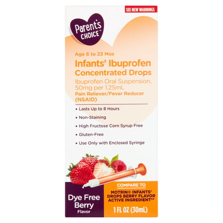 Parent's Choice Infants’ Concentrated Drops, Ibuprofen Oral Suspension, 50 mg per 1.25 mL, Pain Reliever and Fever Reducer, Dye-Free, 1 fl