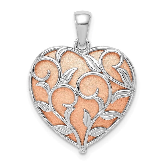 Breloque Cœur en Or Rose Jaune 14k à Motif Floral