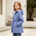 thumbnail image 4 of Girls Solid Color Slim Raincoat Windproof Long Sleeve Cinched Drawstring Zipper Rain Jacket Kids Casual Water-Resistant Outerwear with Pockets Purple 11-12 Years, 4 of 6