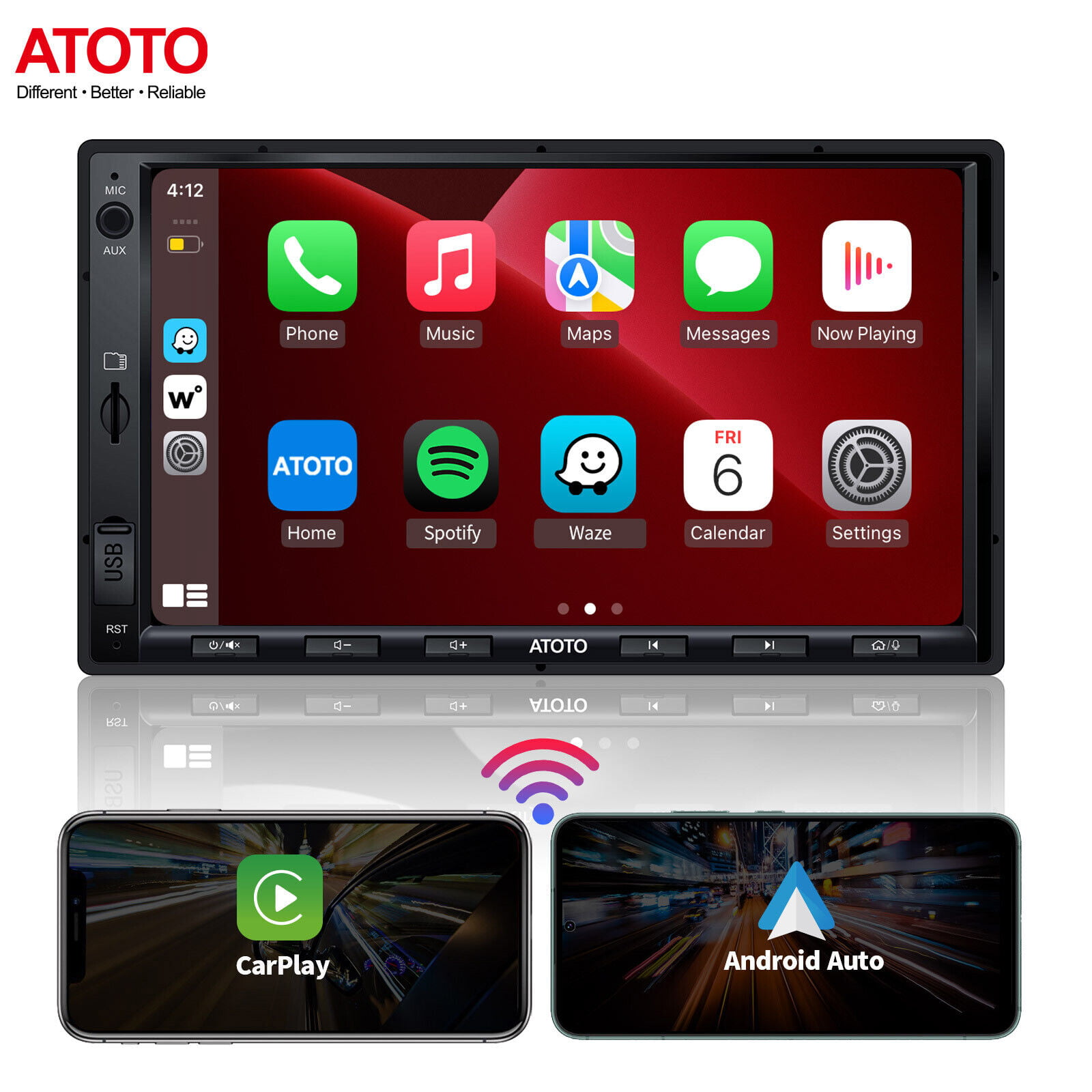 ATOTO F7 WE Wireless CarPlay & Wireless Android Auto Car Stereo Radio - 7  inch Double Din, Touchscreen Car Radio with Bluetooth, Mirror Link, HD LRV,  Quick Charge, FM/AM, GPS Navi, Voice