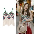 thumbnail image 2 of Aellinatey Women Boho Spaghetti Strap Camisole Crochet Contrast Color Plaid Tassel Crop Top, 2 of 19