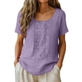 thumbnail image 7 of cocolona Linen Shirts for Women Summer Crew Neck Short Sleeve Tops Floral Embroidered Blouses Casual Loose Tees, 7 of 7