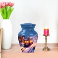 thumbnail image 7 of JAGASY Train Funeral Urn for Ashes Adult Male, Blue Small Urns for Human Ashes Keepsake, Snowy Street Decorative Urns for Mother, Night Street Light Cremation Urn for Father, (3 Inch), 7 of 7