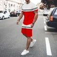 thumbnail image 2 of toraway Autumn Mens Suits 2 Piece Regular Fit Mens Spring Summer Leisure Sports Breathable Absorbing Stitching Printed Short Sleeve Shorts Two Piece Set L, 2 of 4