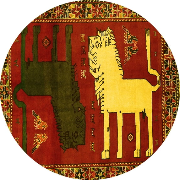 Ahgly Company Indoor Round Animal Yellow Traditional Area Rugs, 7' Round