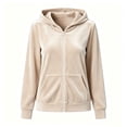 thumbnail image 4 of IUYRTFE Women Velour Zip Up Hooded Jacket Long Sleeve Casual Winter Coat with Pockets, 4 of 5