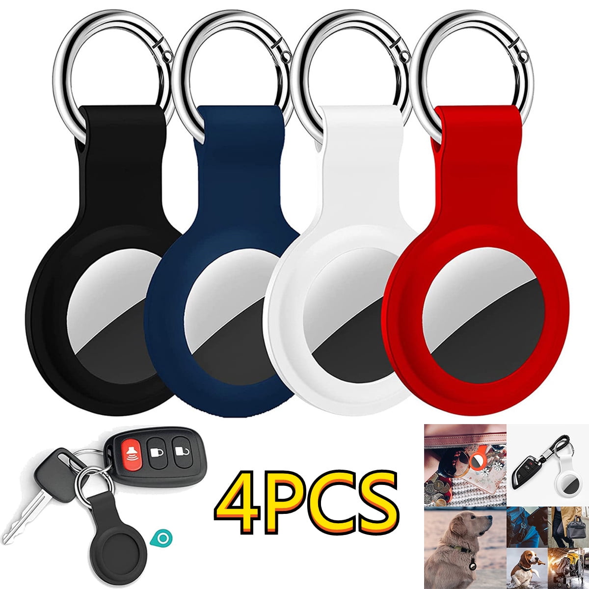 Silicone Protective Case Compatible with Apple Air-Tags Case Air Tag Holder Air Tag Key Ring Cases for Dog Cat