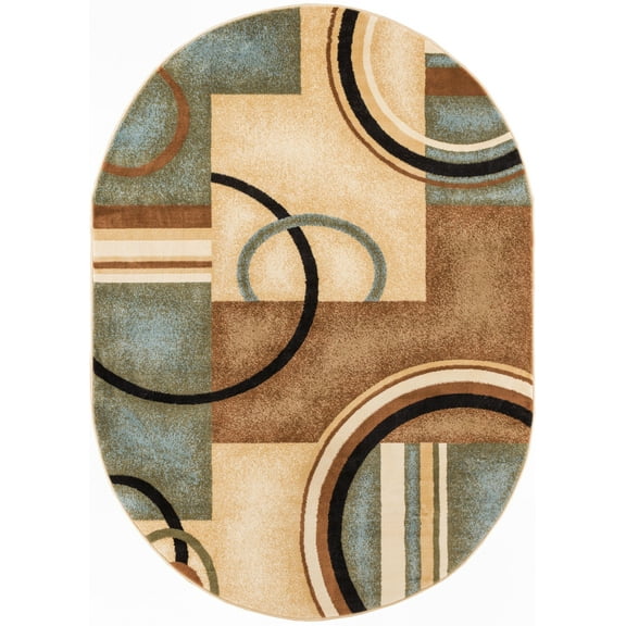 Well Woven Deco Rings Red Ivory Light Blue Geometric Modern Casual Area Rug Easy to Clean Stain Fade Resistant Shed Free Abstract Contemporary Color Block Boxes Lines Soft Living Dining Room Rug