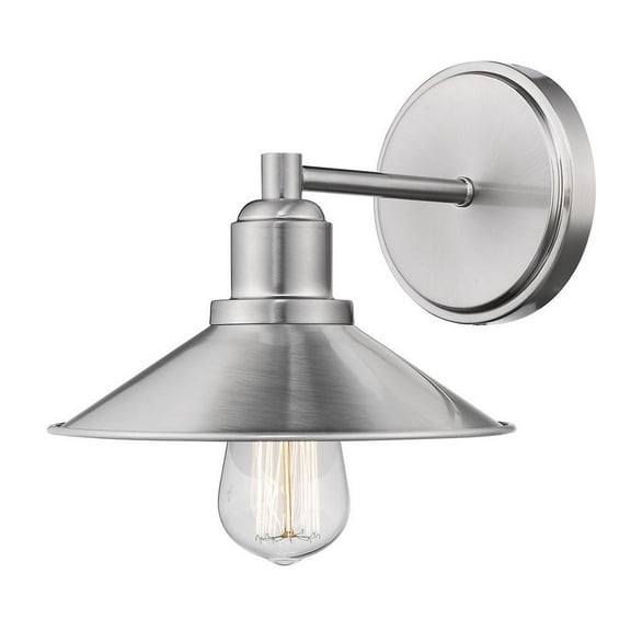 1 Light Utilitarian Steel Vanity Light Fixture with Polished Nickel Metal Shade-9.75 inches H By 8 inches W-Brushed Nickel Finish Bailey Street Home