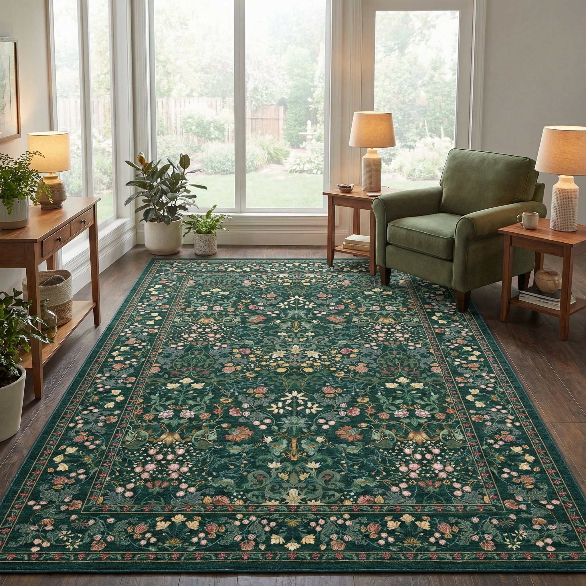 CHITOOMA 5'x7' Area Rugs for Living Room, Floral Washable Rug Boho Non-Slip Printed Carpet, Vintage Stain Resistant Indoor Rug for Bedroom Dining Room Home Office