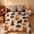 thumbnail image 2 of Homewish Halloween Retro Black Cat Queen Bedding, Witch Hat Pumpkin Bedding Comforter Set Queen, Beige Orange, Black Reversible 7-Piece, 2 of 7