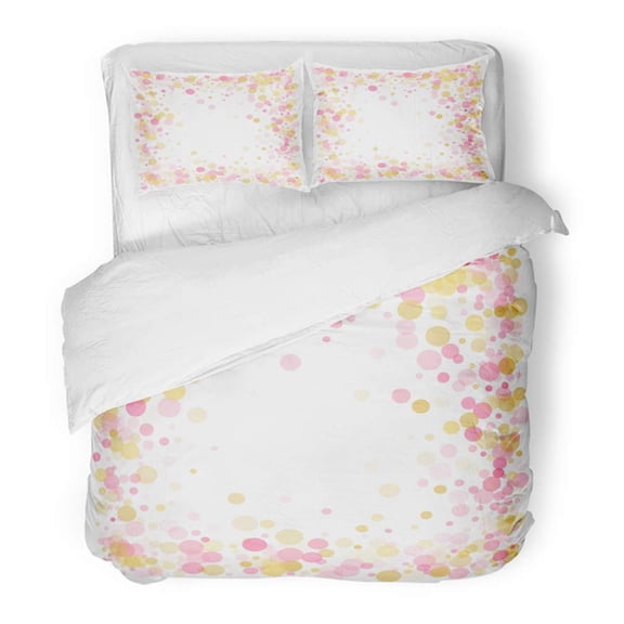 FMSHPON 3 Piece Bedding Set Rose Gold Confetti Circles for Christmas Holiday Pink and Color Round Dots Twin Size Duvet Cover with 2 Pillowcase for Home Bedding Room Decoration