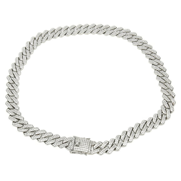 Collar de 19,7 pulgadas con rombos y diamantes de imitación, cadena de doble capa genial para hombres y mujeres, plata