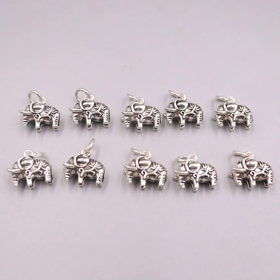 K-KED 2pcs Real 925 Sterling Silver Pendant Small Elephant Charm Accessory 16*14mm