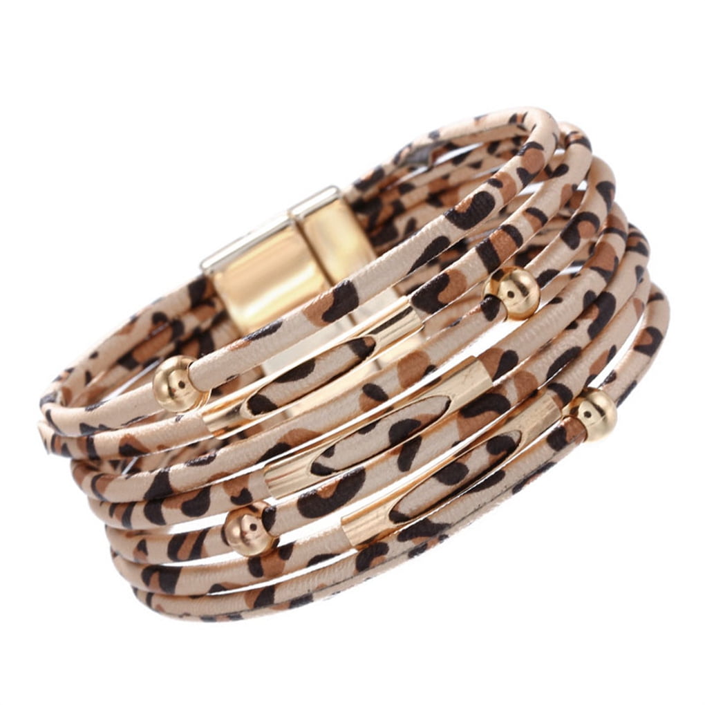 Multi-Strand Rose Printed Faux Leather Magnetic Bracelet WIT (437729)