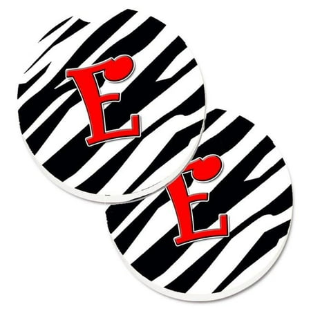 

Monogram Initial E Zebra Red Set of 2 Cup Holder Car Coaster