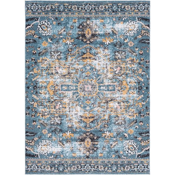 Traditional azriel Collection Area Rug in gold and teal Color and
