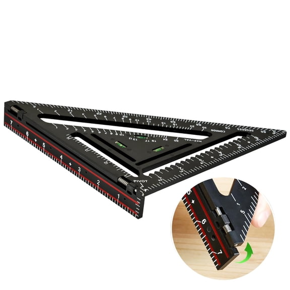 Foldable Carpenter Square 7 Inch Rafter Square, Triangle Carpenter Square Die-cast for Woodworking and Carpentry, Black
