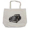 thumbnail image 1 of Old Hollywood Shopping Bag, Brand New Nostalgic American Classic Car Realistic Illustration, Eco-Friendly Reusable Bag for Groceries Beach and More, 15.5" X 14.5", Cream, by Ambesonne, 1 of 2