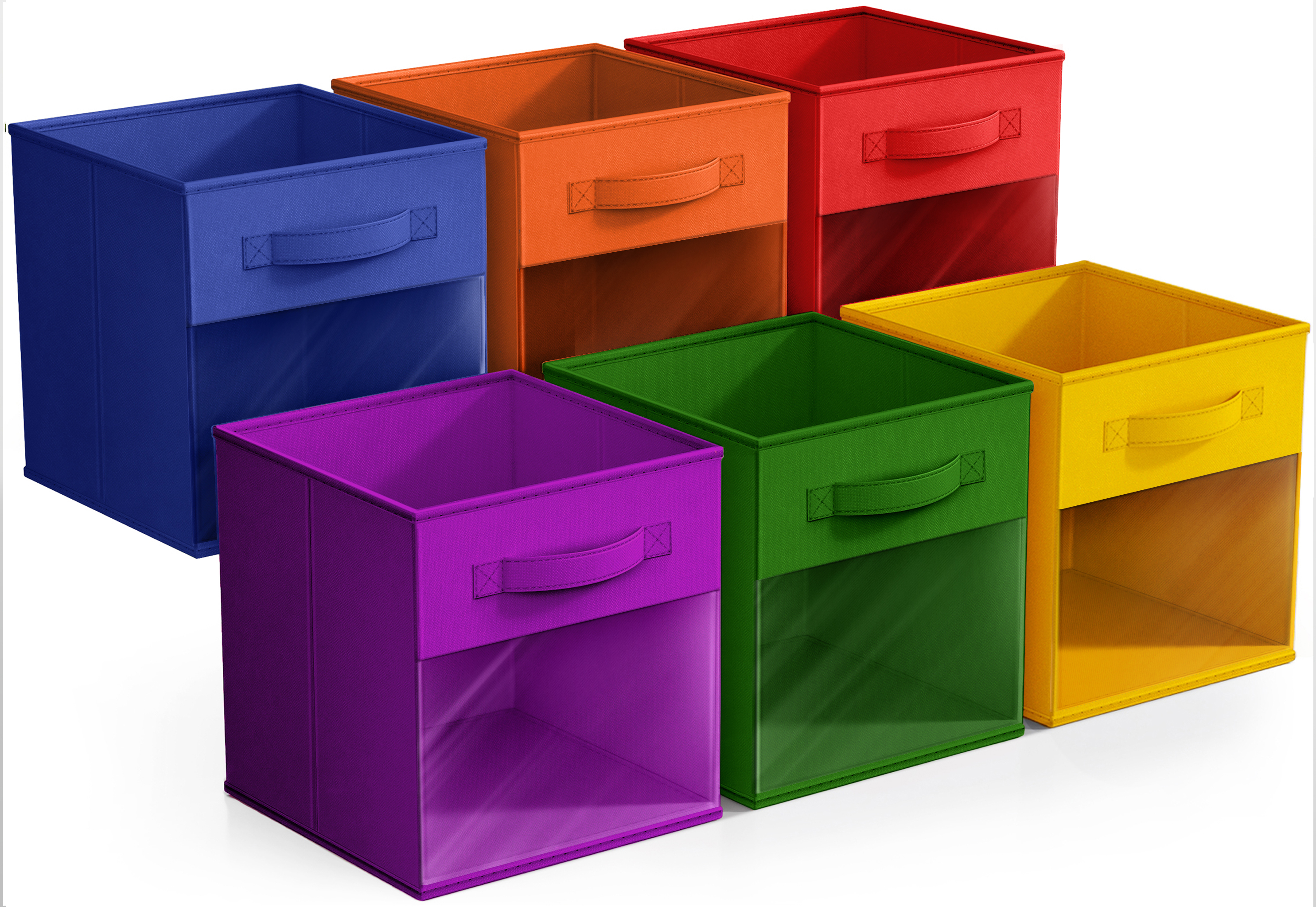 Sorbus Foldable Storage Bins β Set of 6 Fabric Cubes with Clear Window & Handles for Shelves and Closets (Bold Color Mix)