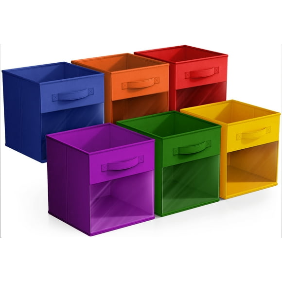 Sorbus Cubos de Almacenamiento Plegables Juego de 6 Cubos de Tela con Ventana Transparente y Asas para Estantes y Armarios (Mezcla de Colores Llamativos)