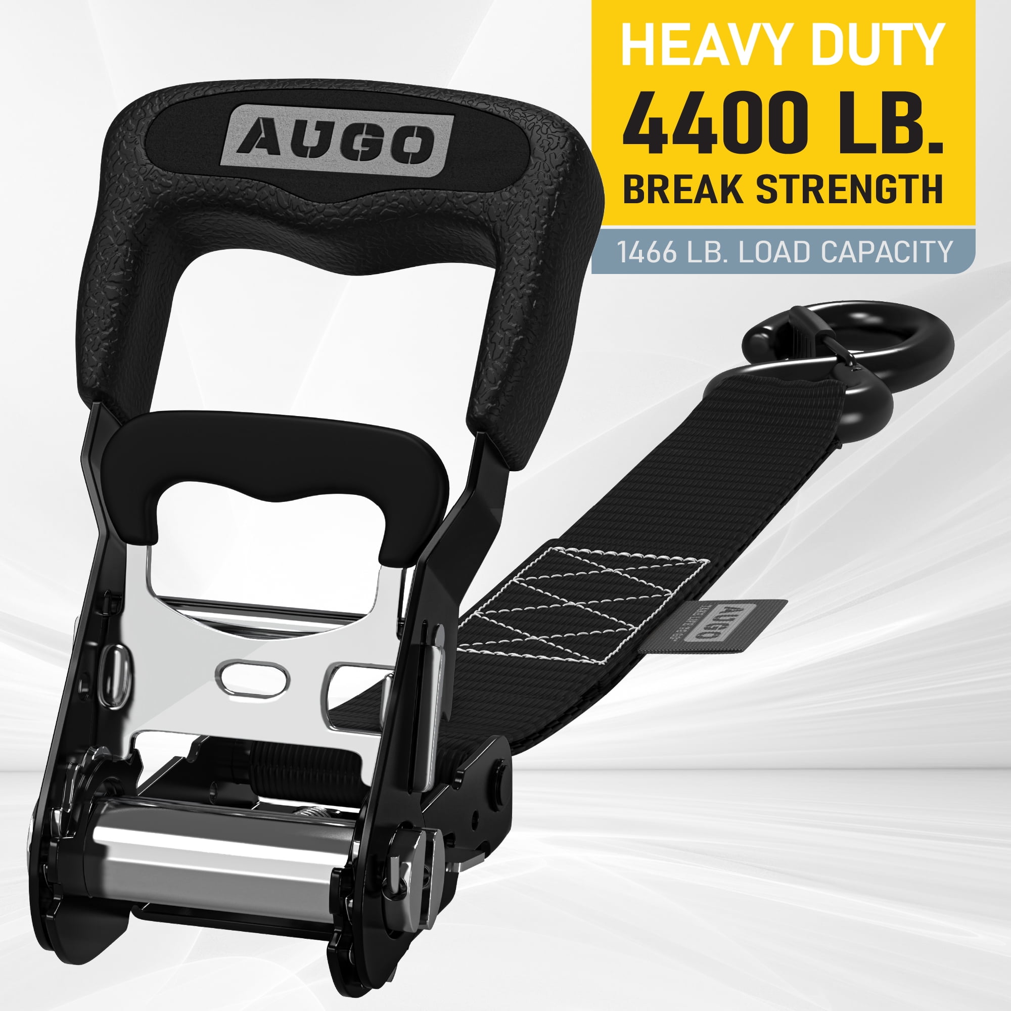 AUGO Heavy Duty Ratchet Straps & Soft Loops – Pack of 4 Extra Strong 1.5” by 15’ Ratchet Straps w/ S-Hook Safety Latches & 4 Soft Loop Tie Downs – 4400Lb Break Strength for Motorcycles, ATVs, Etc.