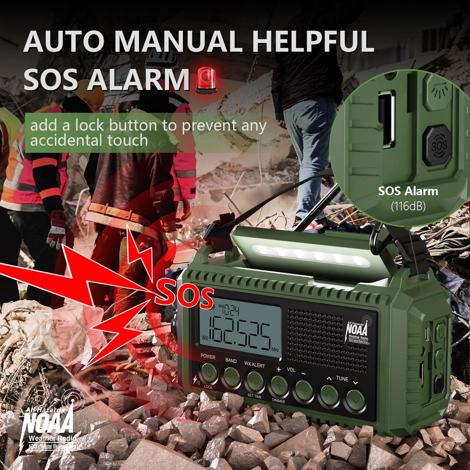 Noaa Emergency Radio With Auto Weather Alerts - 12000mah Solar Hand Crank  6 Power Sources Bright Lcd Digital Tuning Am/fm/sw Receiver Sos Alarm & For Home Camping
