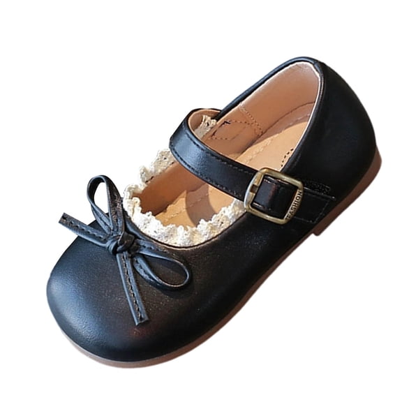 Owordtank Toddler Little Girls Dress Shoes Mary Jane Flats Wedding School Uniform Shoes with Bowknot Comfy Leather Princess Shoes
