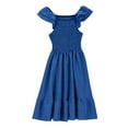 thumbnail image 3 of Curenmufel Little Girls Dresses Girls Dresses Double Pleated Sleeve Square Neck Off Shoulder with Pockets Tween Sundress Size 3T 4T 5T 6T 7T 8-14 Years(Blue,13-14 Years), 3 of 4