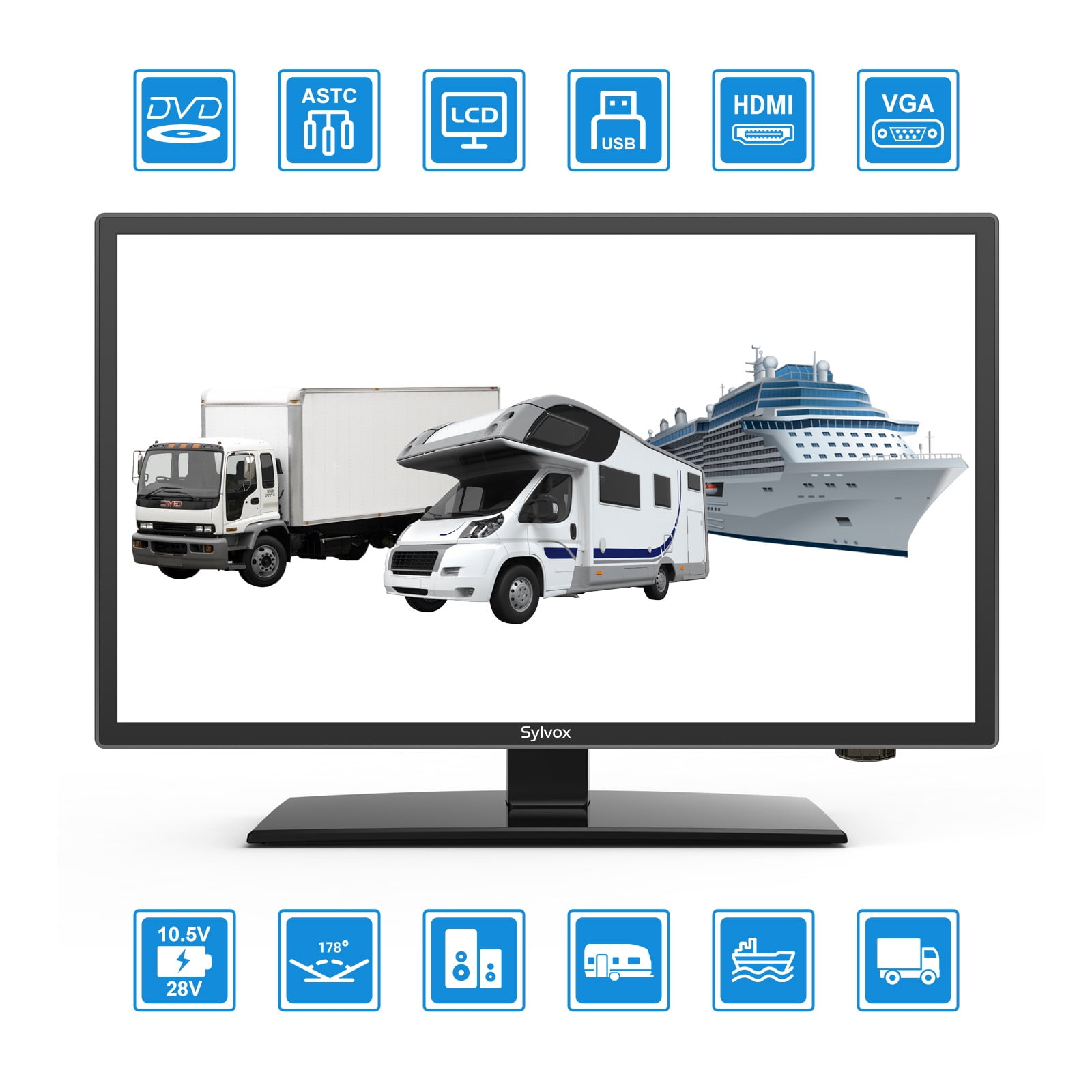 7 - 24 TV's 12v 240v for Motorhomes, Caravans, Boats DVB-T2 HD Freeview &  PVR
