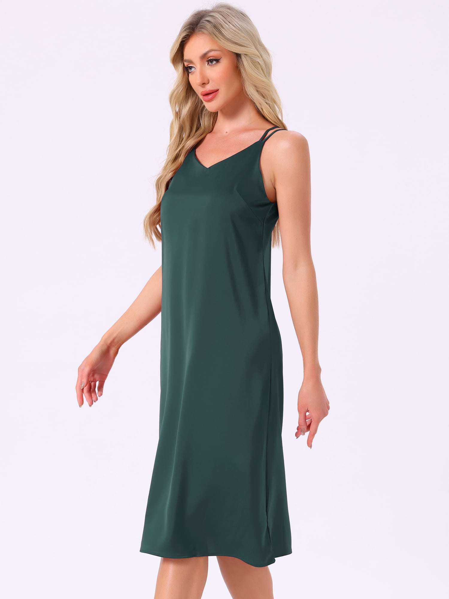 DARING DIVA Women's Sleeveless Double Spaghetti Strap V Neck Nightgown XS Green