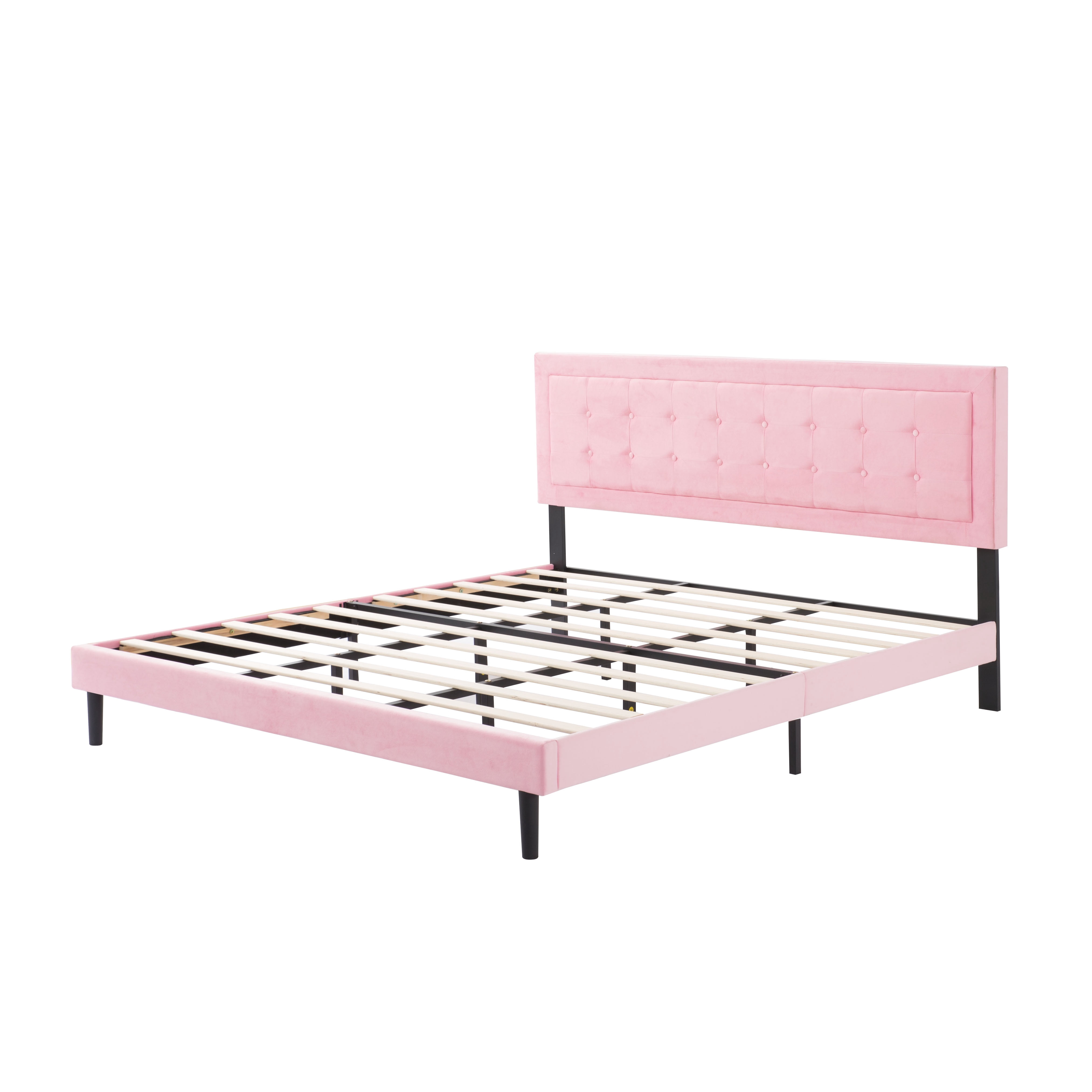 King Size Tufted Upholstered Platform Bed Frame with Solid Wood Slat Support, No Box Spring Needed Easy 30-Min Assembly Bedroom Bed Base