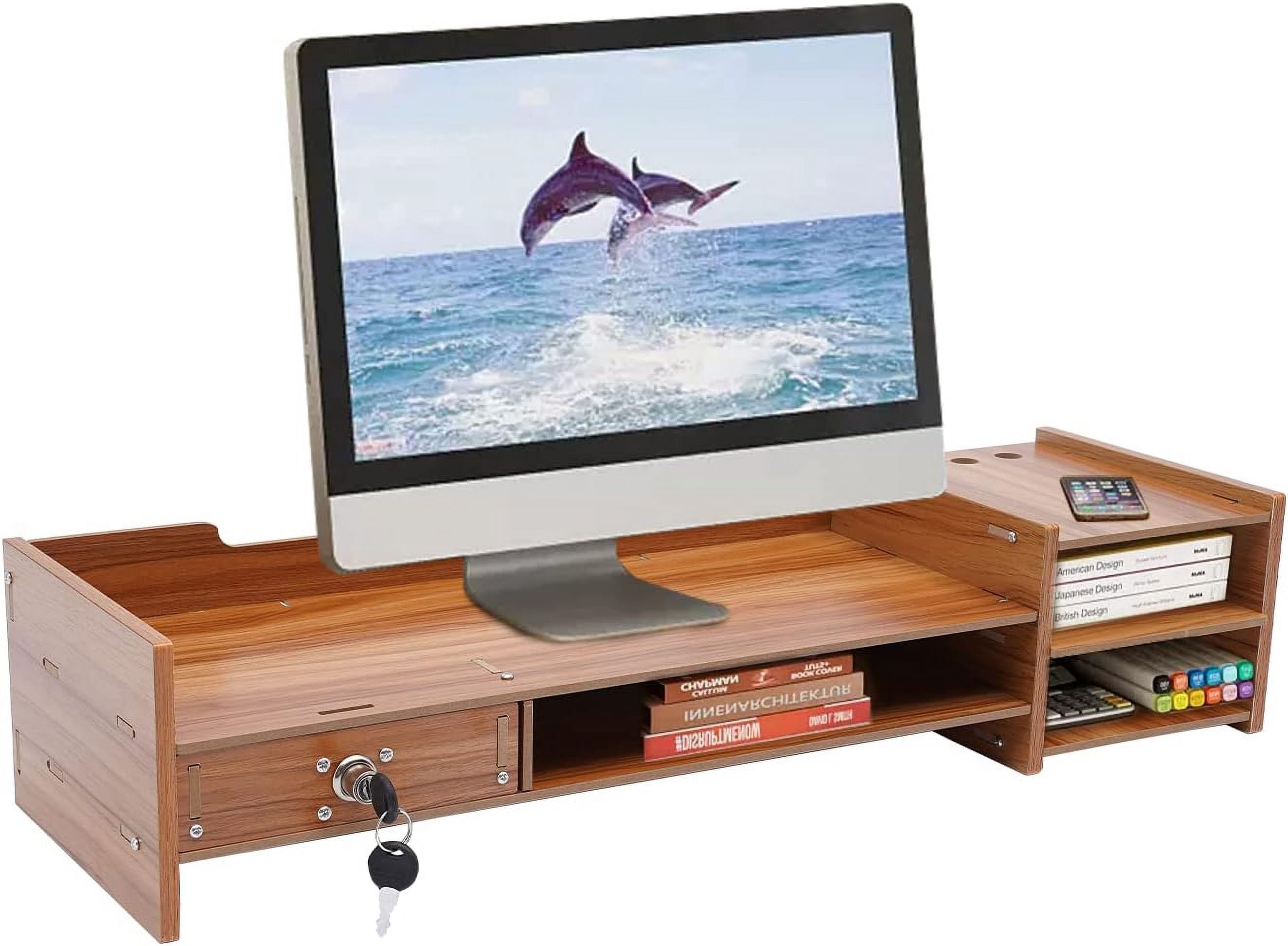 YIYIBYUS Computer Monitor Stand Riser Desk Laptop Organizer Stand with Drawer Desktop Storage Organizer Shelf for Office, Home Computers PC Monitors