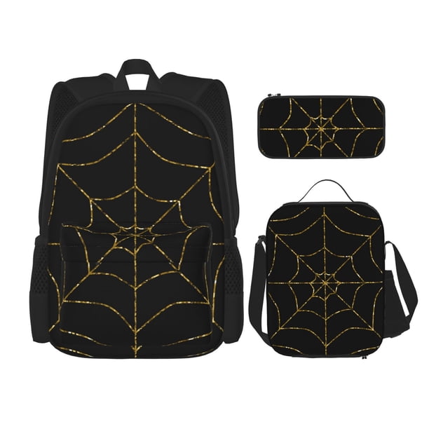 Balery Golden Spider Web Mochila escolar 3 en 1 para niños: mochila resistente con lonchera térmica y estuche para lápices. Mochila escolar para niños y niñas.
