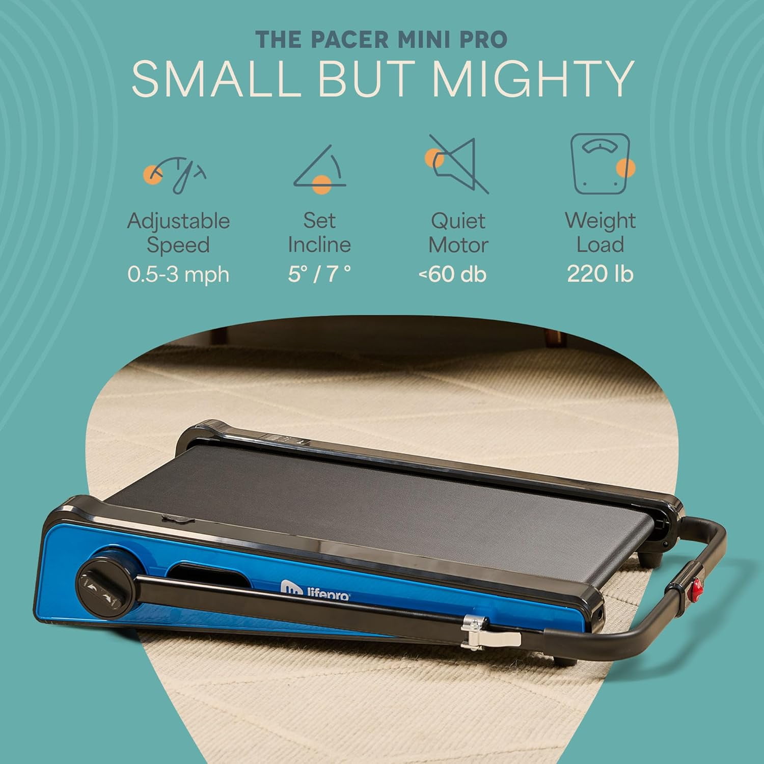 LifePro Small Mini Walking Pad Treadmill – Compact, Portable, Installation-Free, Under-Desk Design with Adjustable Incline, 3MPH Speed, 220lbs Capacity