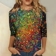 thumbnail image 2 of Mardi Gras Shirts for Women Glitter Crew Neck Party Tops 3/4 Sleeve Sparkly Green Tunic Tops Vermilion XL, 2 of 7