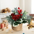 thumbnail image 2 of CuiLiyq Artificial Christmas Potted Plants, Fake Plants Small Xmas Trees Floral Arrangement Bonsai with Holly Leaves and Berries, for Home Indoor Holiday Party Xmas Decor, 2 of 6