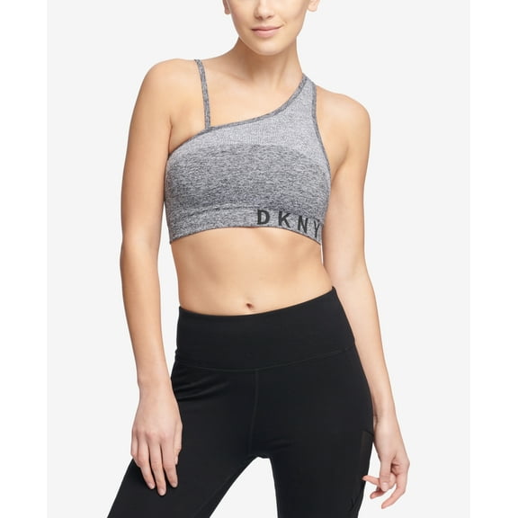 DKNY Womens Sport Asymmetrical Strappy-Back Low-Impact Sports Bra,Heather Grey,XS