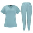 thumbnail image 2 of Minjewel Women's Stylish V-Neck Short Sleeve Scrubs for Women with Pockets, Lightweight & Breathable Scrub Set for Medical Professionals,Light Blue XL, 2 of 7